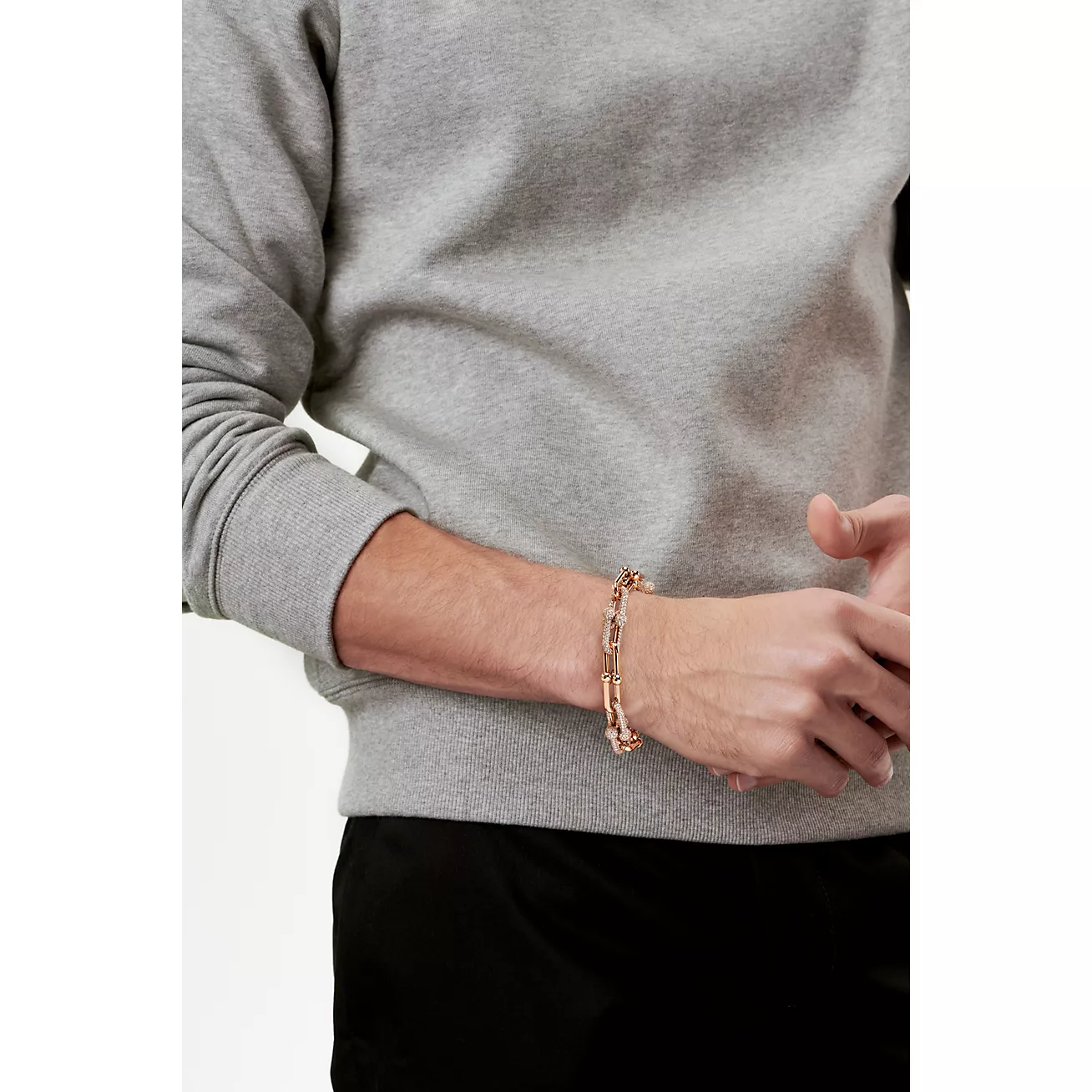 HARDWEAR LARGE LINK ROSE GOLD PAVED DIAMOND BRACELET