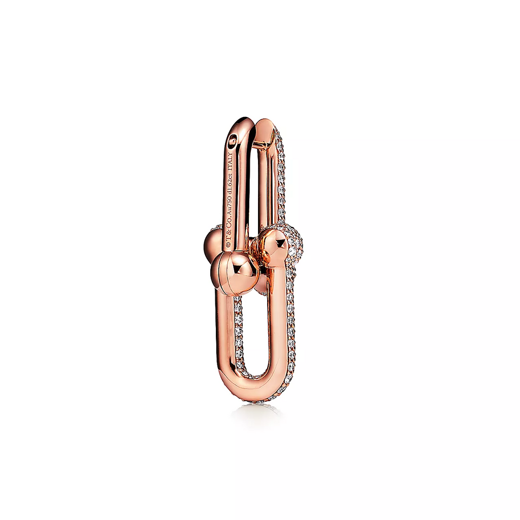 LARGE LINK EARRINGS ROSE GOLD WITH PAVED DIAMONDS