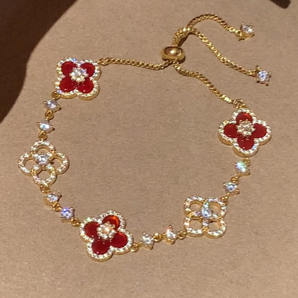 CLOVER 5 MOTIF PINK BLUE RED WHITE BRACELET
