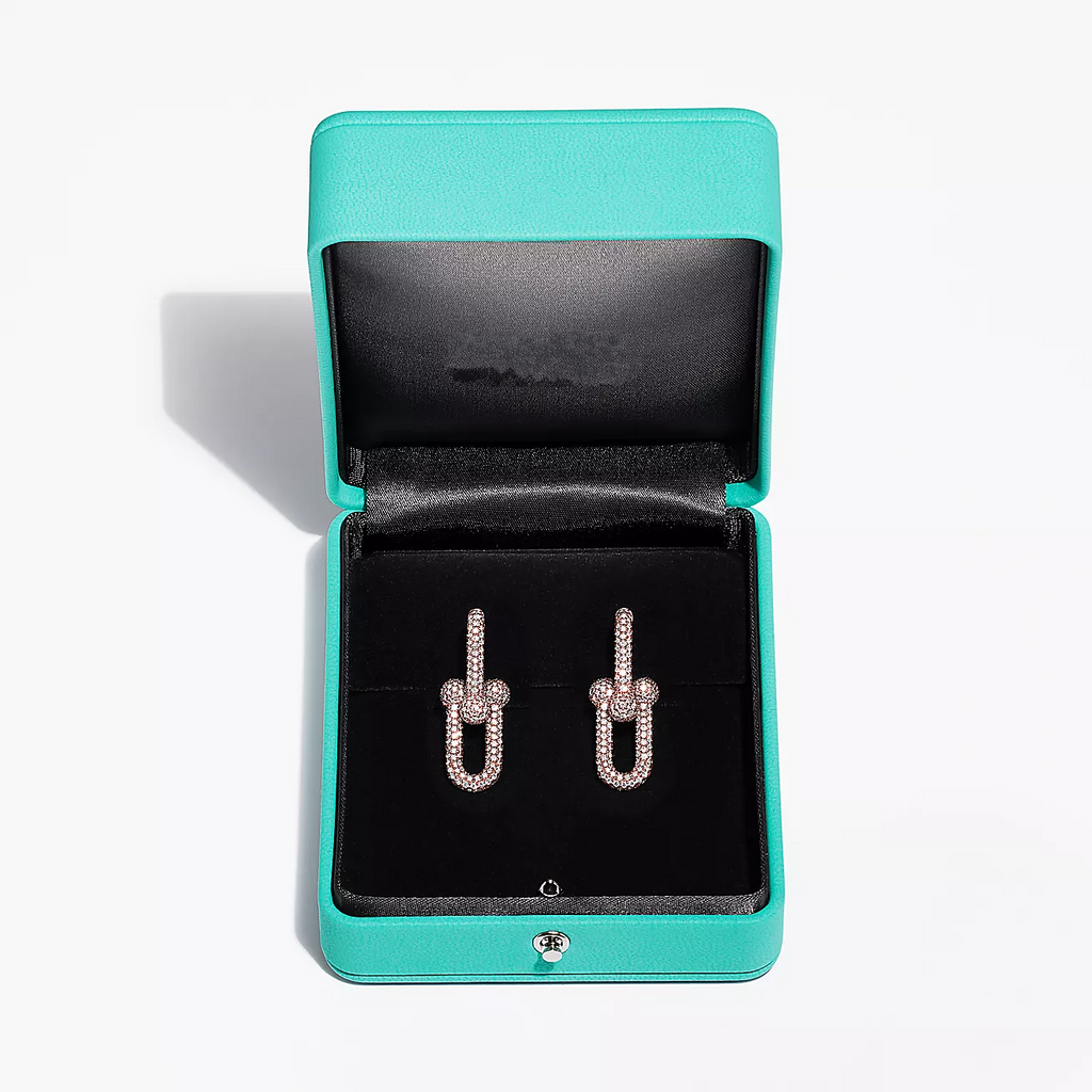 LARGE LINK EARRINGS ROSE GOLD WITH PAVED DIAMONDS