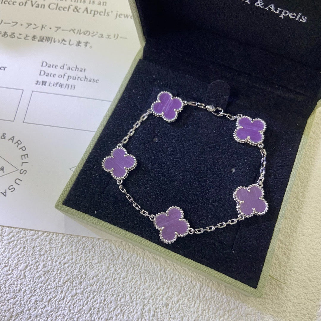 CLOVER  5 MOTIFS  PURPLE VIOLET BRACELET