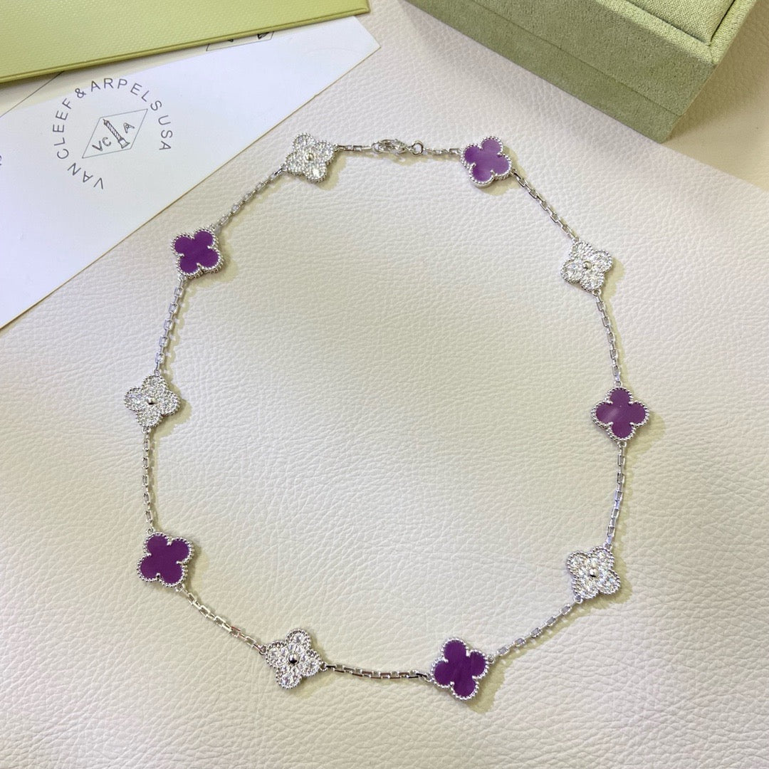 CLOVER 10 MOTIFS  PURPLE VIOLET DIAMOND NECKLACE