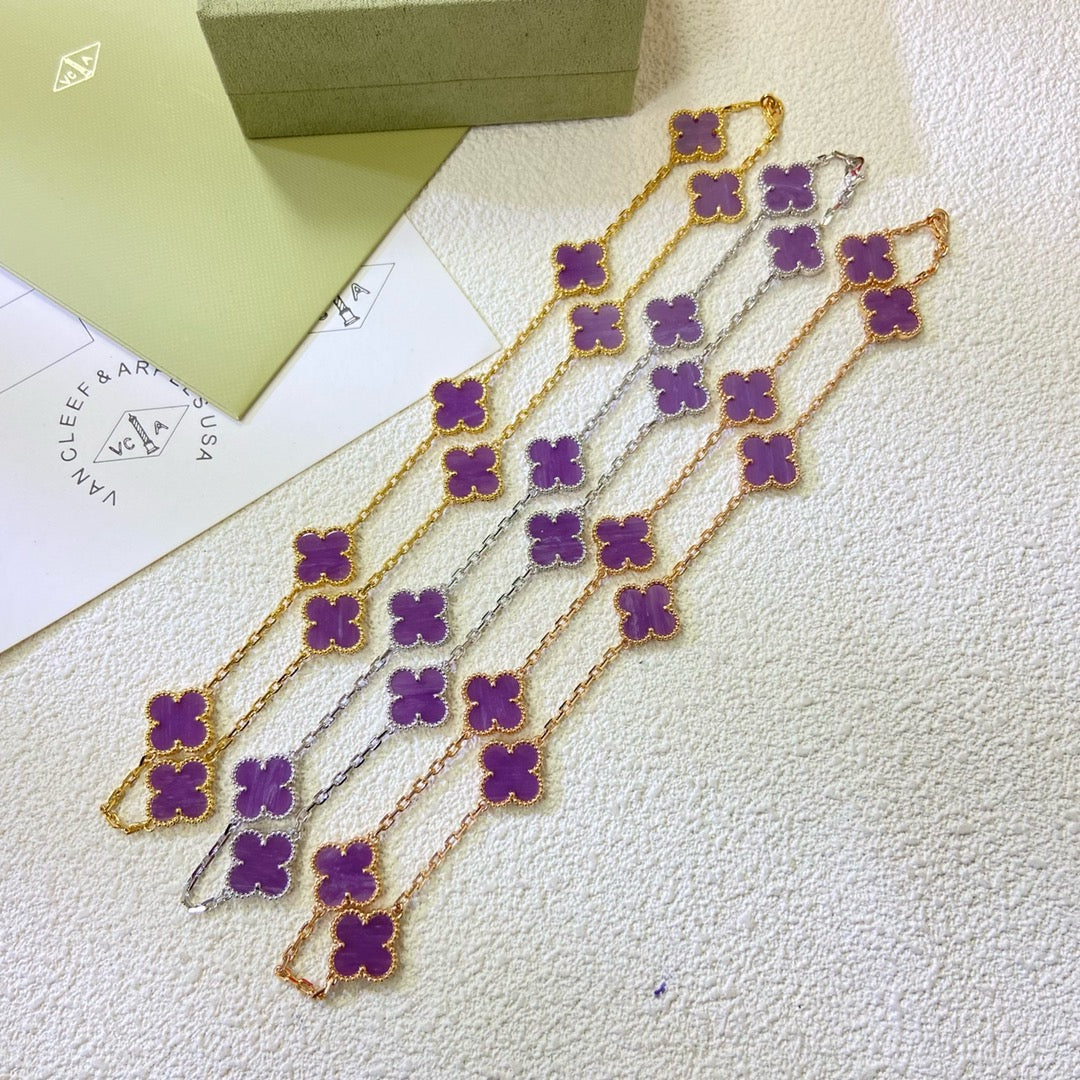 CLOVER 10 MOTIFS  PURPLE VIOLET  NECKLACE