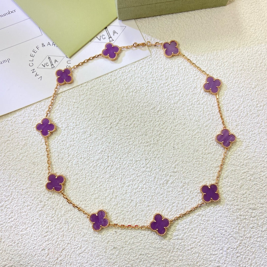 CLOVER 10 MOTIFS  PURPLE VIOLET  NECKLACE