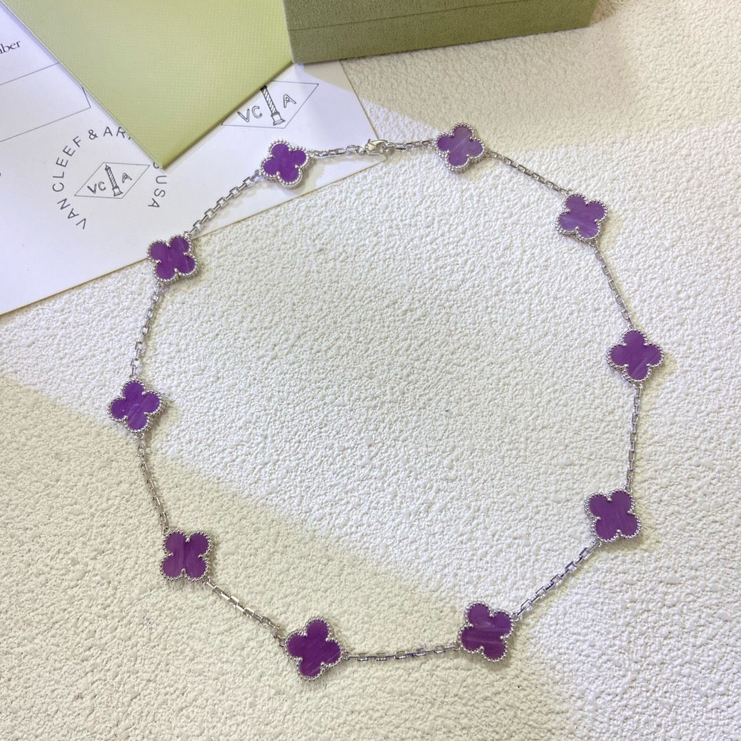 CLOVER 10 MOTIFS  PURPLE VIOLET  NECKLACE