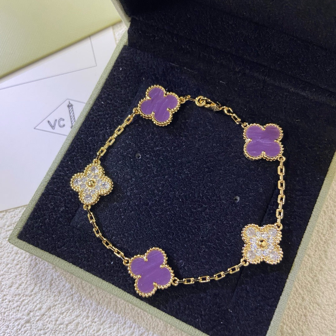 CLOVER  5 MOTIFS  PURPLE VIOLET DIAMOND BRACELET