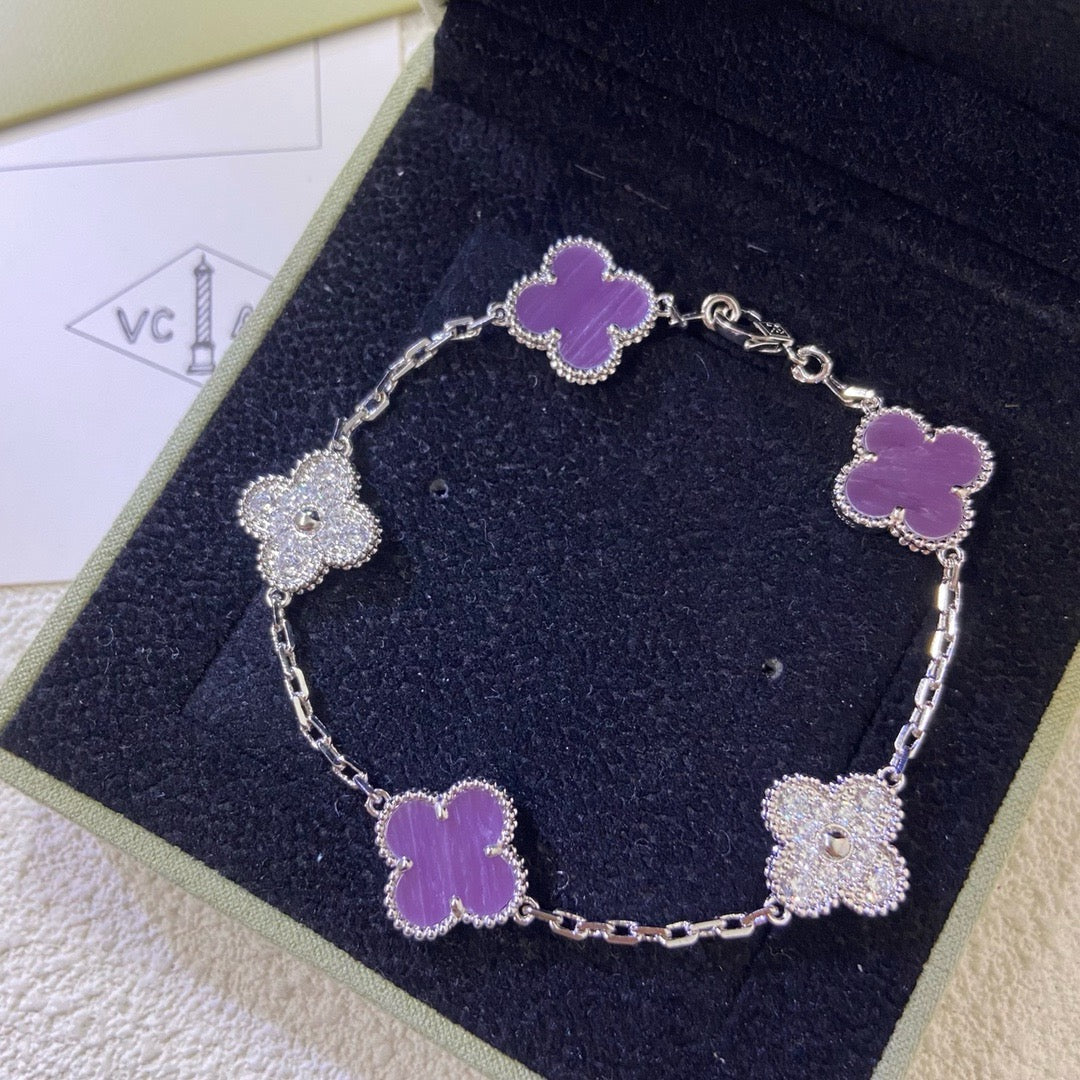 CLOVER  5 MOTIFS  PURPLE VIOLET DIAMOND BRACELET