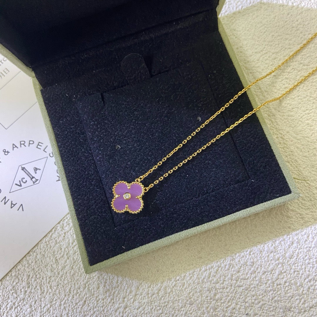 CLOVER 15MM DIAMOND  PURPLE VIOLET NECKLACE