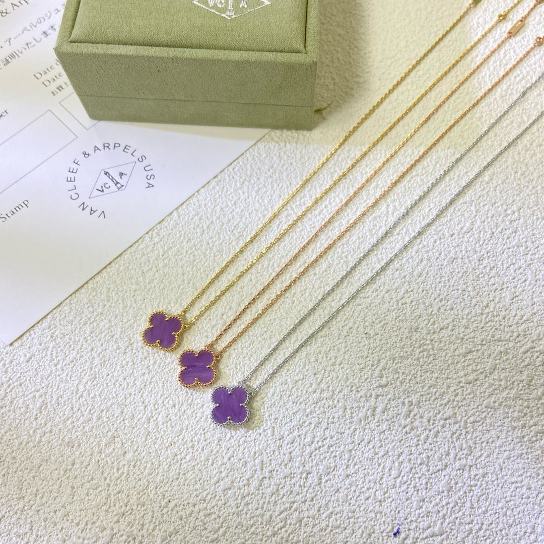 CLOVER 15MM  PURPLE VIOLET NECKLACE