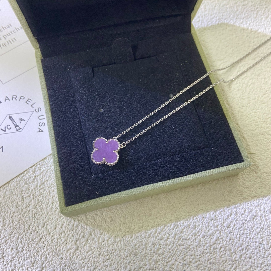 CLOVER 15MM  PURPLE VIOLET NECKLACE