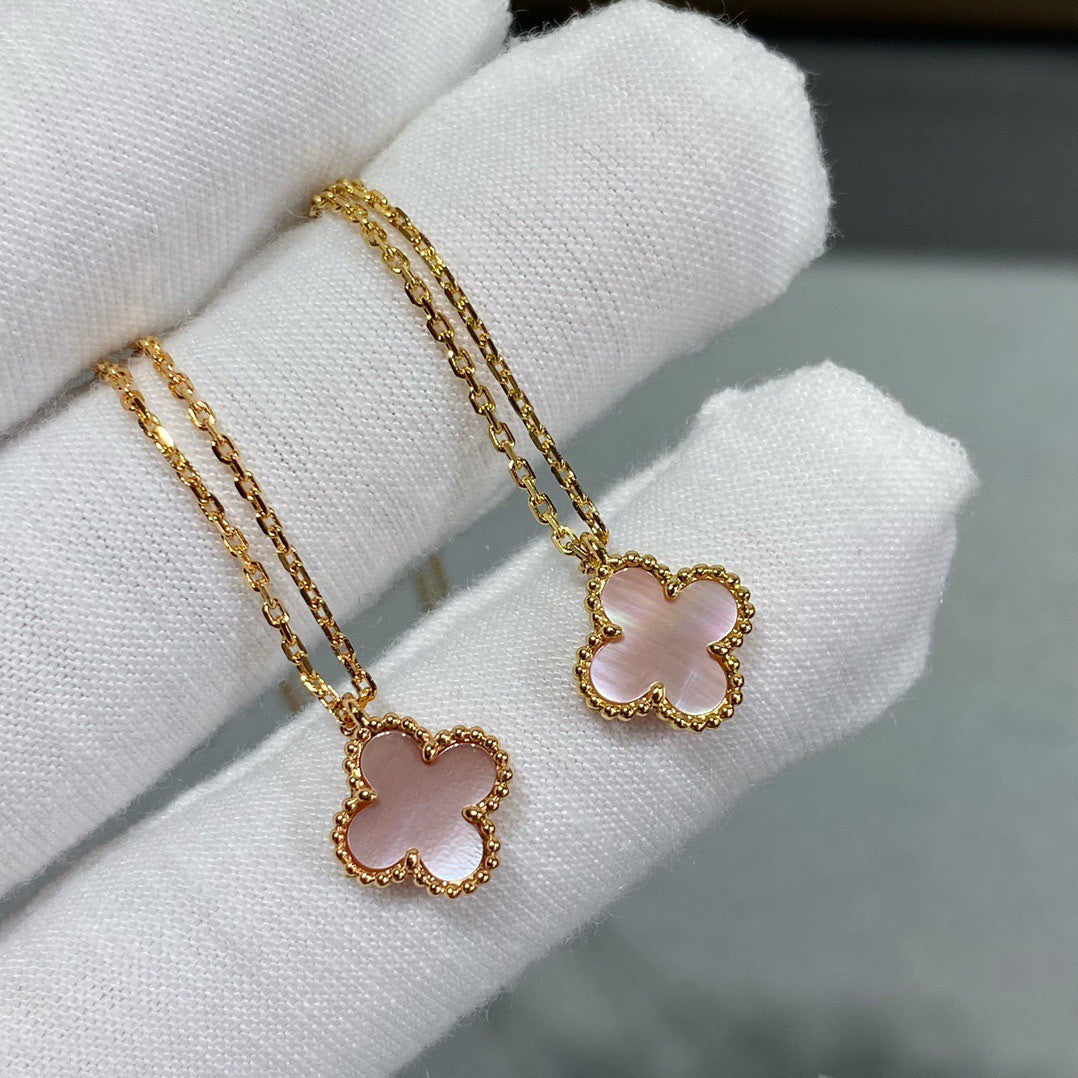 CLOVER 9.5MM PINK MOTHER OF PEARL SINGLE FLOWER NECKLACE