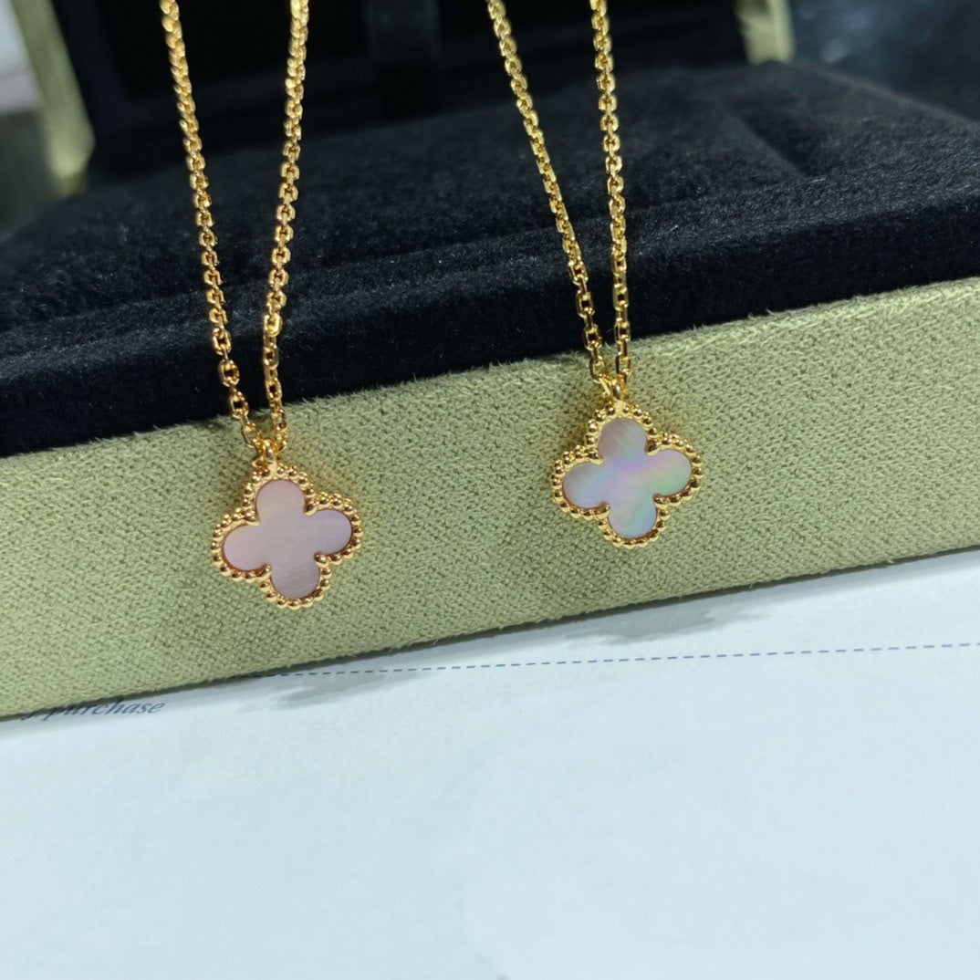 CLOVER 9.5MM PINK MOTHER OF PEARL SINGLE FLOWER NECKLACE