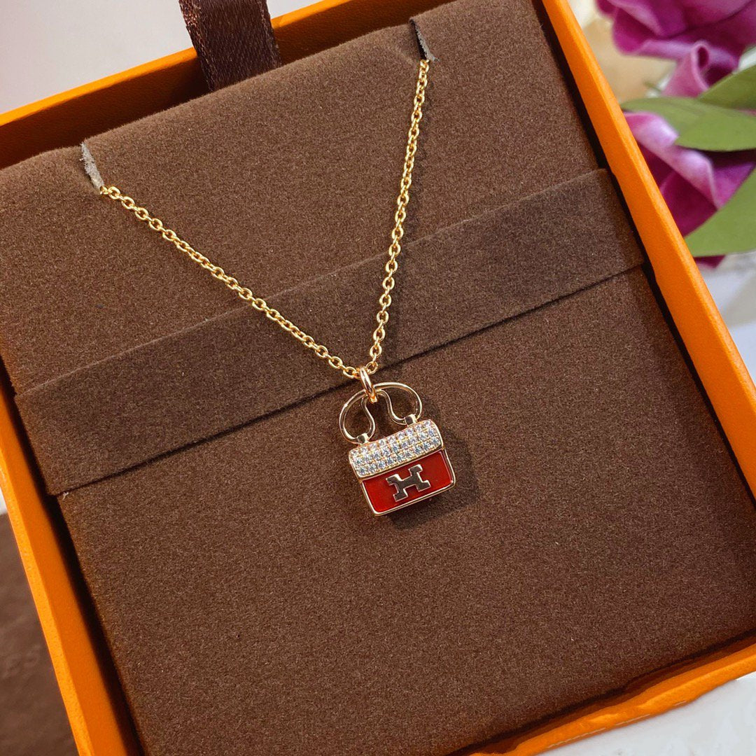 CONSTANCE RED PEDANT ROSE GOLD NECKLACE
