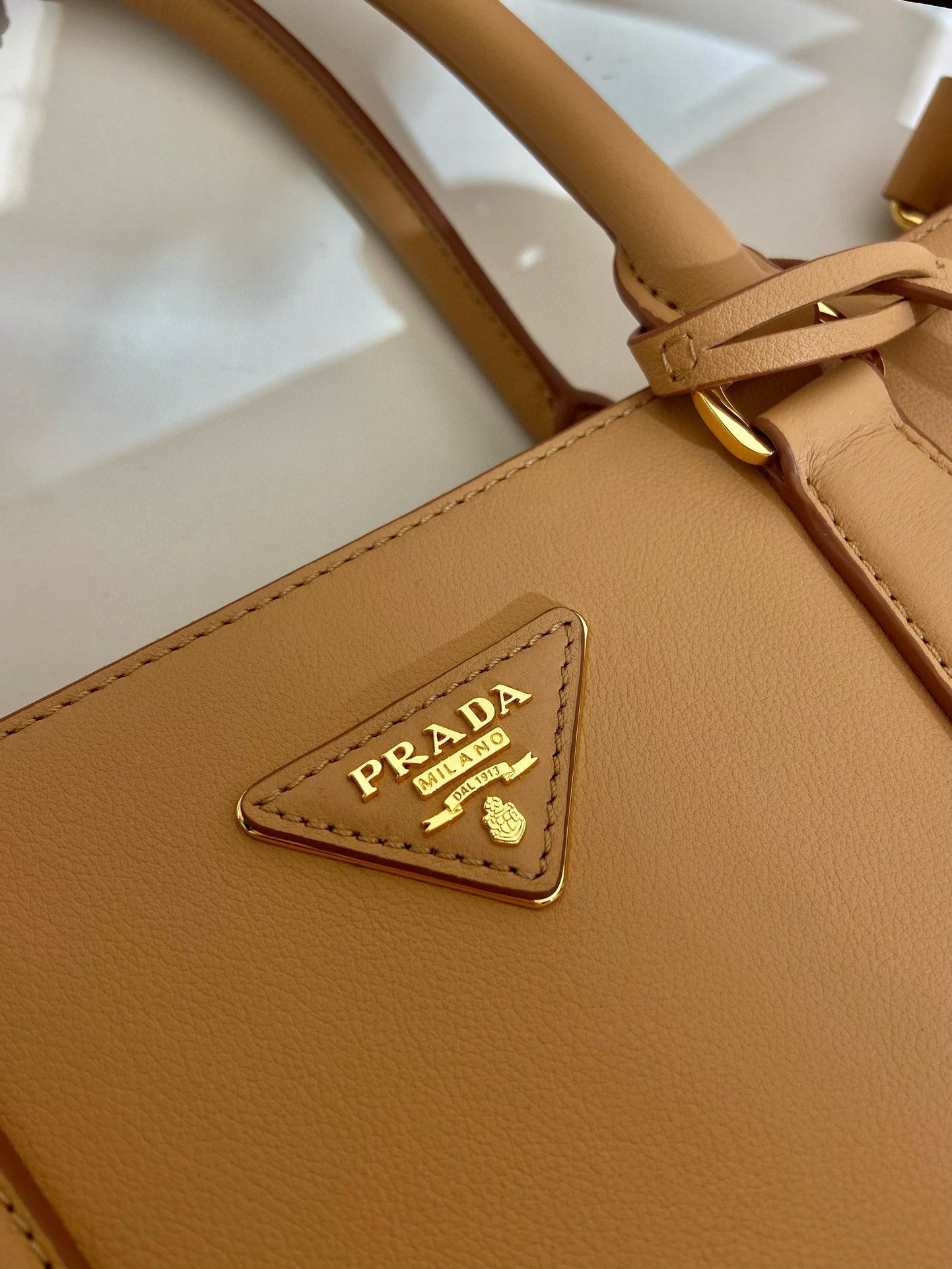 LARGE PRADA GALLERIA SAFFIANO LEATHER BAG SAND BEIGE