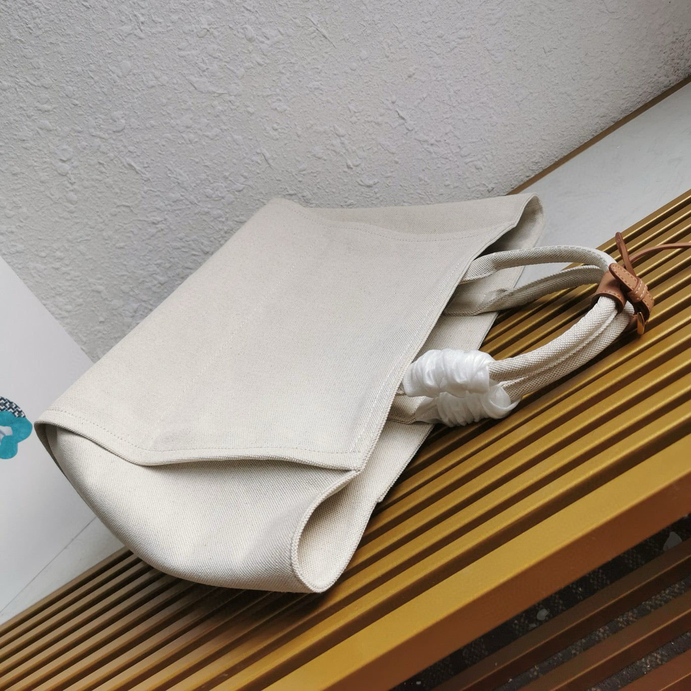 PRADA WHITTE CANVAS SHOPPING BAG LEATHER TRIM