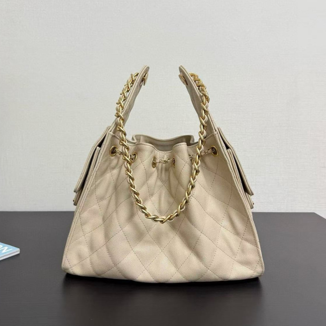 CC 25C HOBO BAG 30CM BEIGE GRAINED CALFSKIN