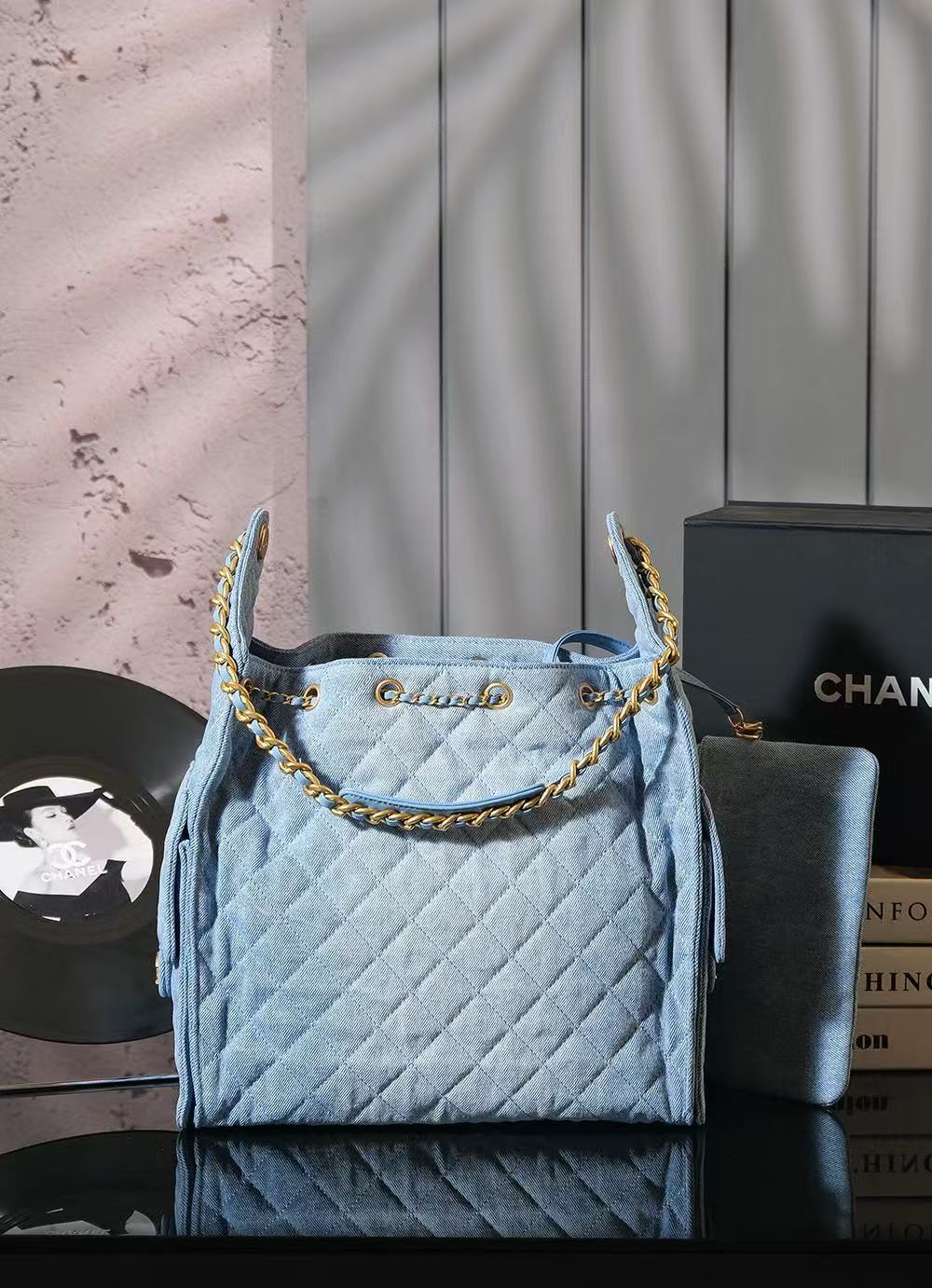 CC 25C HOBO BAGS 40CM LIGHT BLUE DENIM