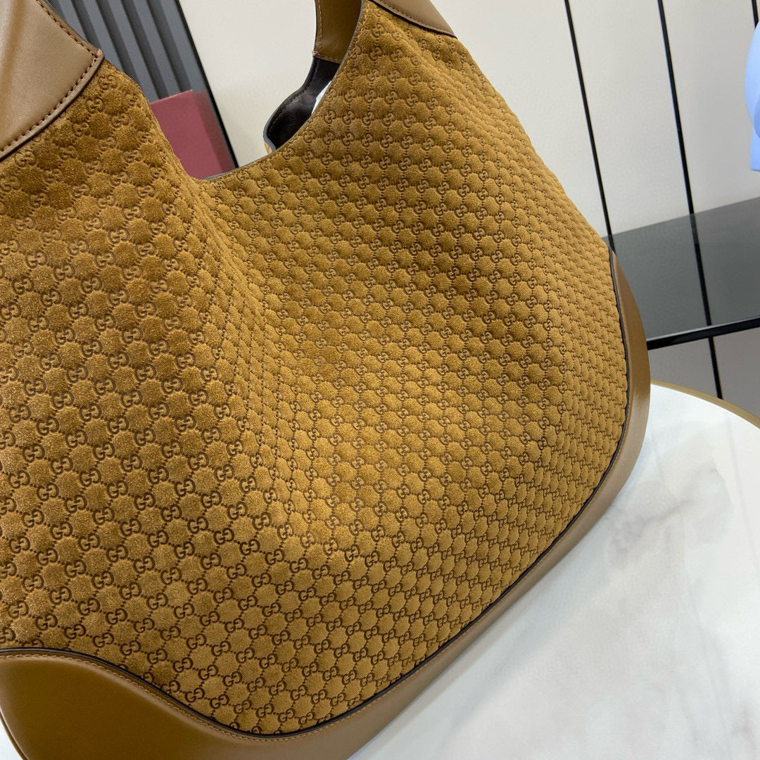 GG TOTE BAG BROWN VELVET EMBOSSED AND LEATHER