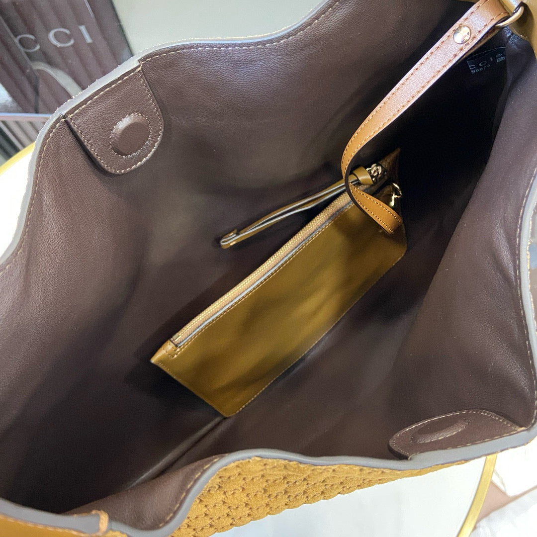 GG TOTE BAG BROWN VELVET EMBOSSED AND LEATHER