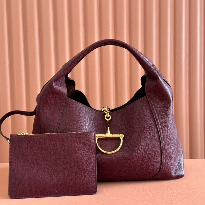 GG SOFTBIT SHOULDER BAG 46CM BURGUNDY GRAINED CALFSKIN GOLD HARDWARE