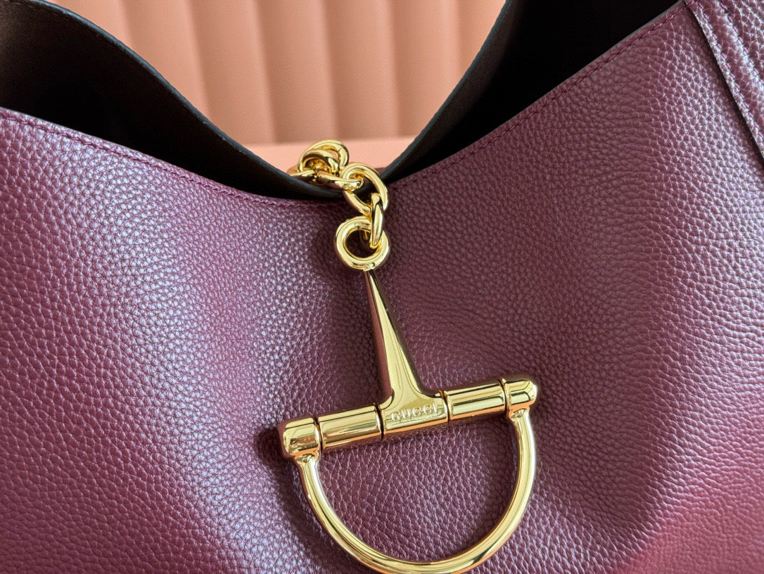 GG SOFTBIT SHOULDER BAG 46CM BURGUNDY GRAINED CALFSKIN GOLD HARDWARE
