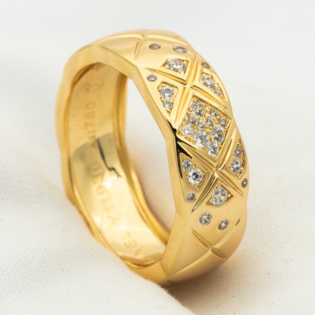 CRUSH RING 6.8MM ROSE GOLD DIAMONDS QUILTED