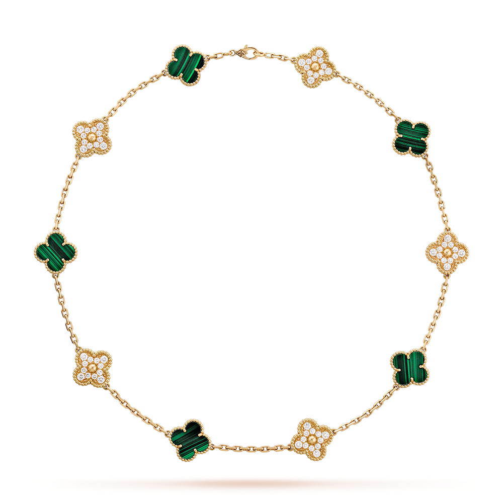 CLOVER 10 MOTIFS MALACHITE DIAMOND NECKLACE