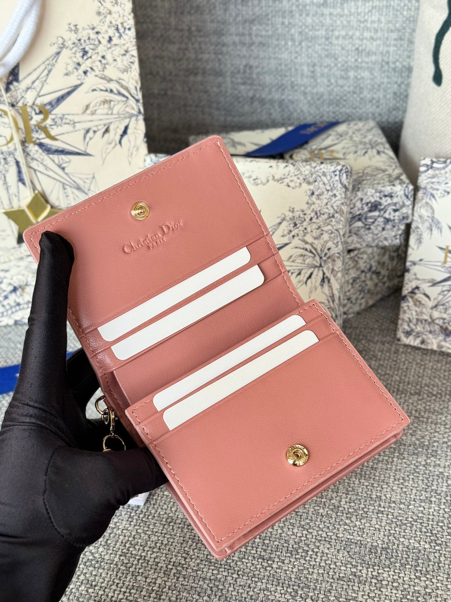 CD CARO 11CM COMPACT WALLET DARK PINK CALFSKIN