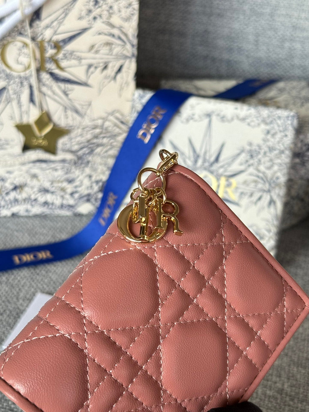 CD CARO 11CM COMPACT WALLET DARK PINK CALFSKIN