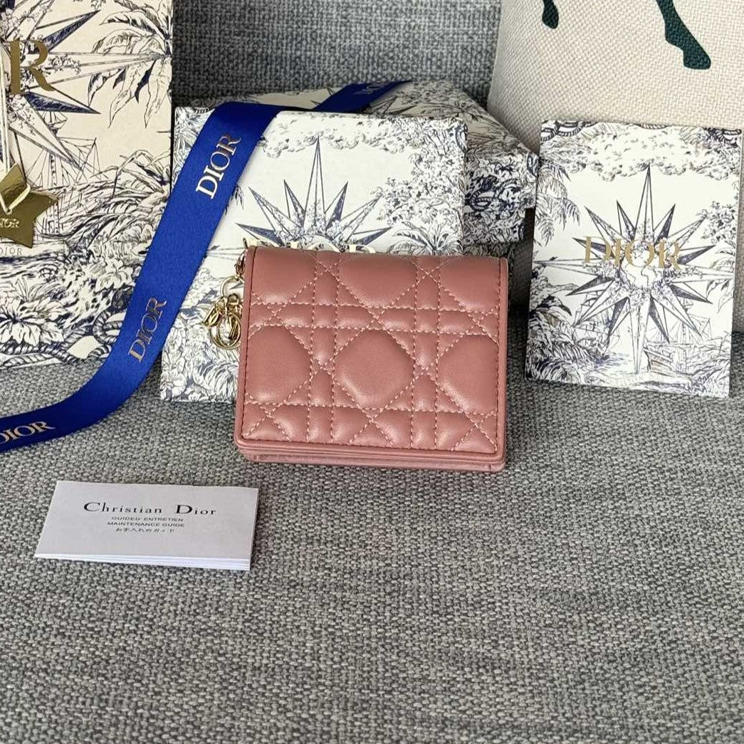 CD CARO 11CM COMPACT WALLET DARK PINK CALFSKIN