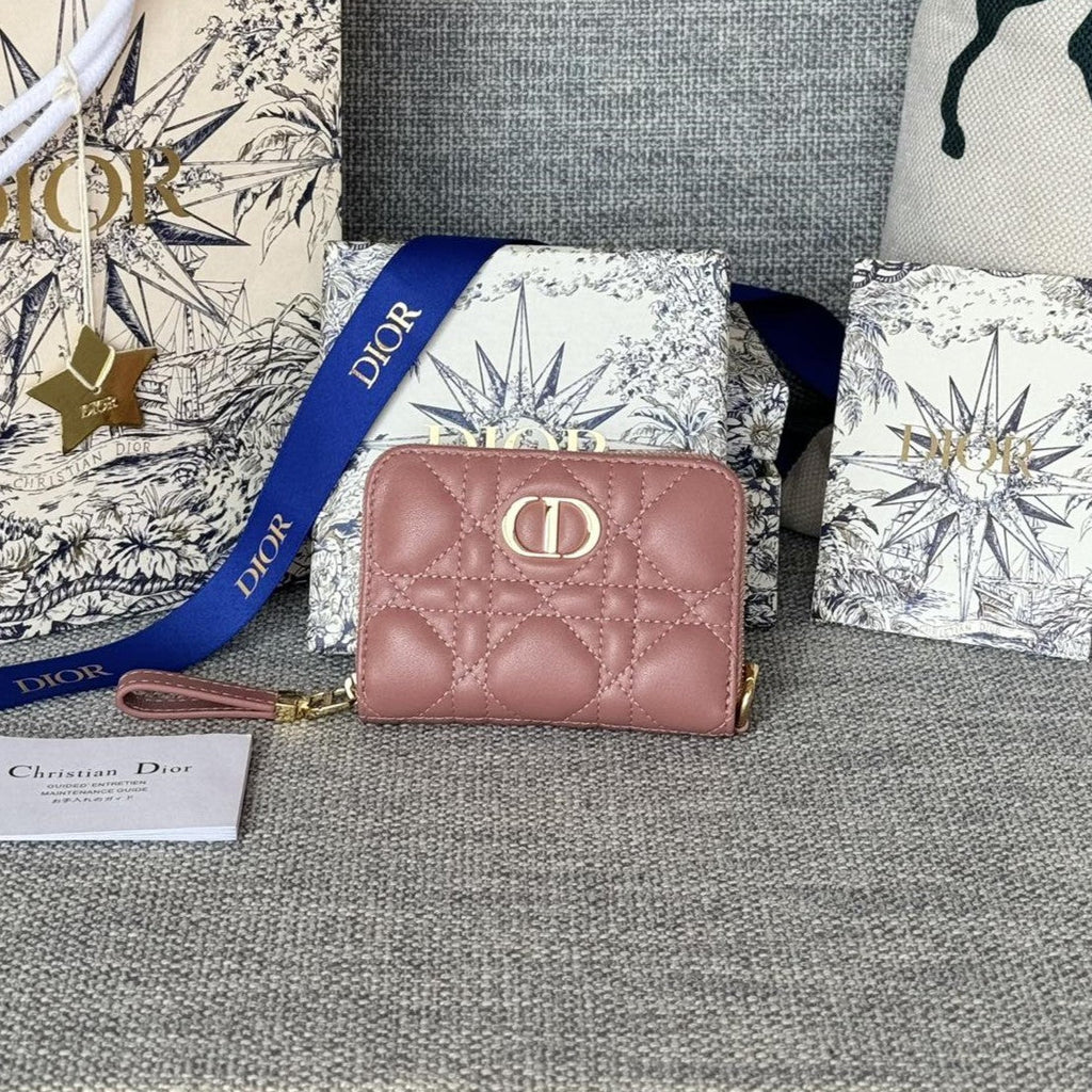 CD LOGO CARO 11CM COMPACT WALLET DARK PINK CALFSKIN