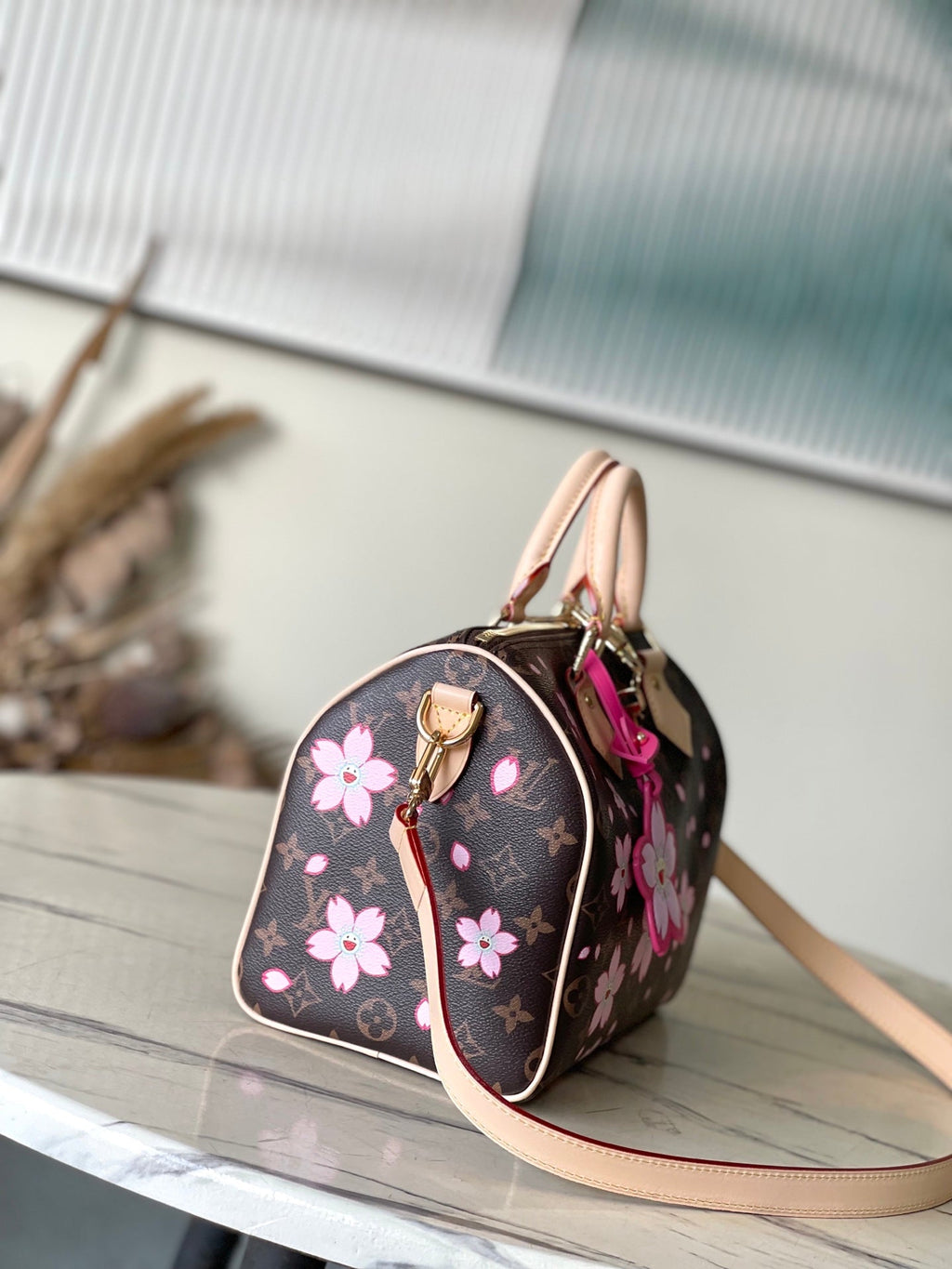 LV X TM SPEEDY BANDOULIERE 25CM SAKURA BROWN CHERRY BLOSSOM MONOGRAM CANVAS