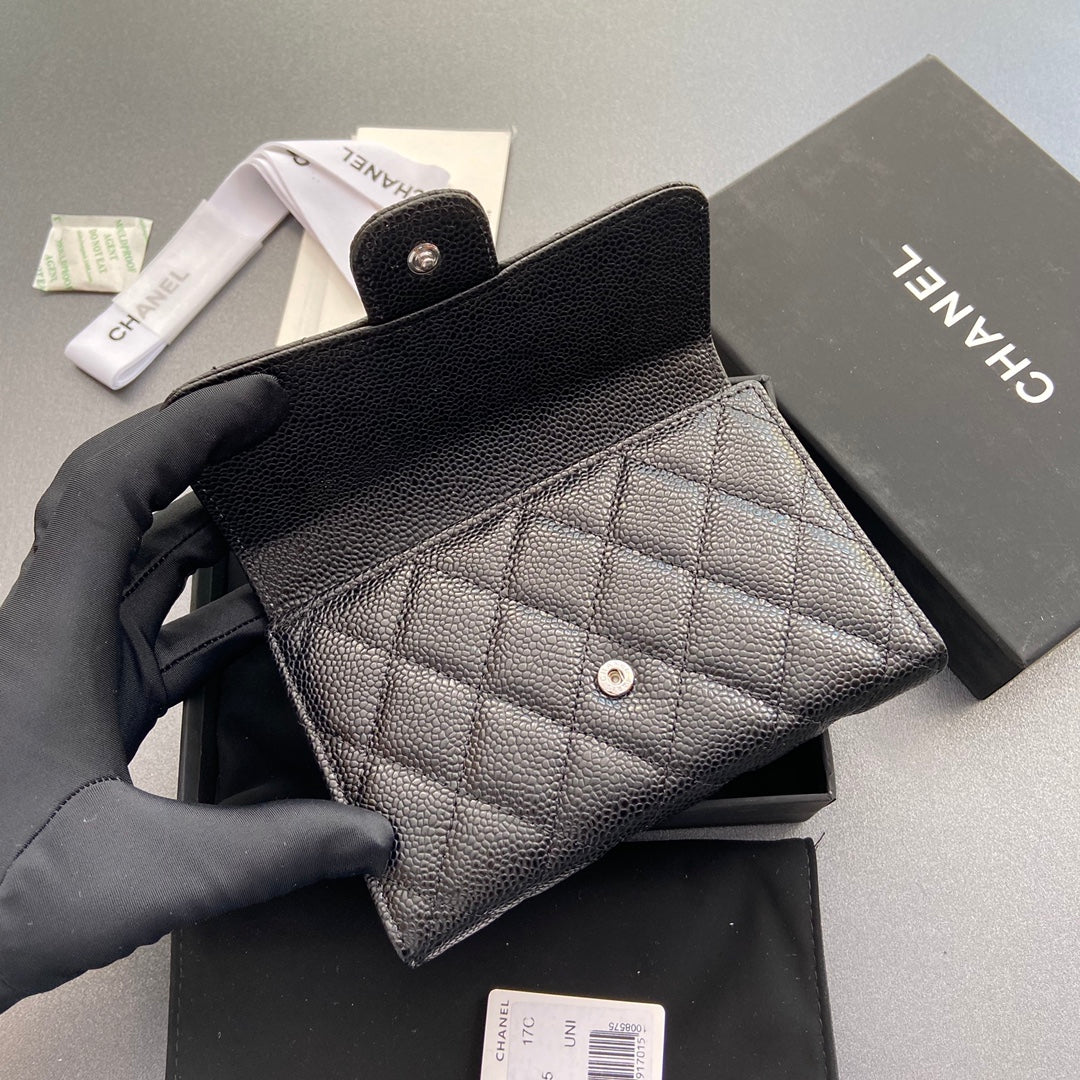 CC WALLET 15CM BLACK CAVIAR SILVER HARDWARE