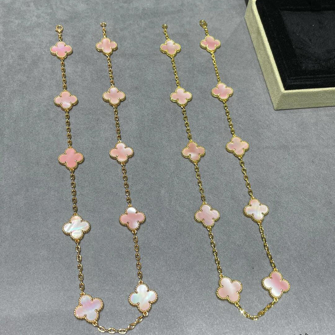 CLOVER 10 MOTIFS PINK MOP NECKLACE