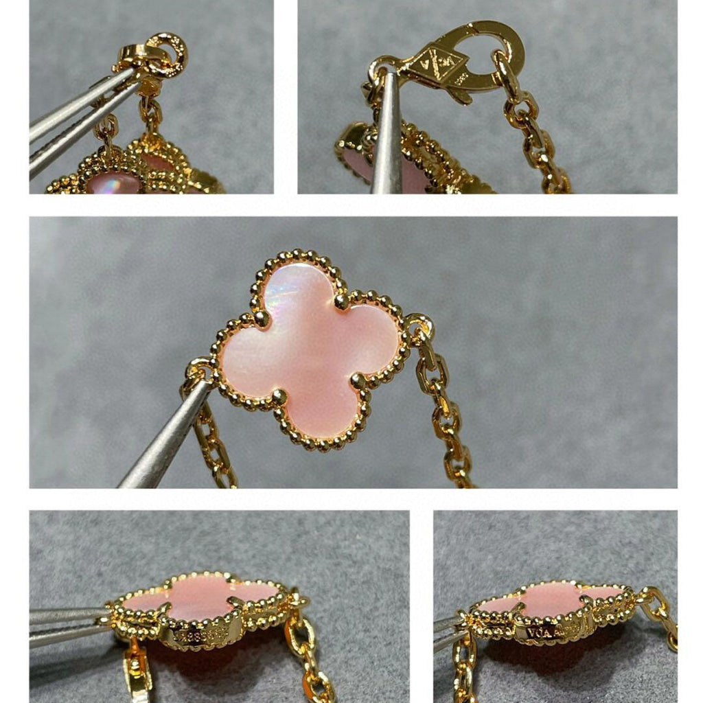 CLOVER 10 MOTIFS PINK MOP NECKLACE