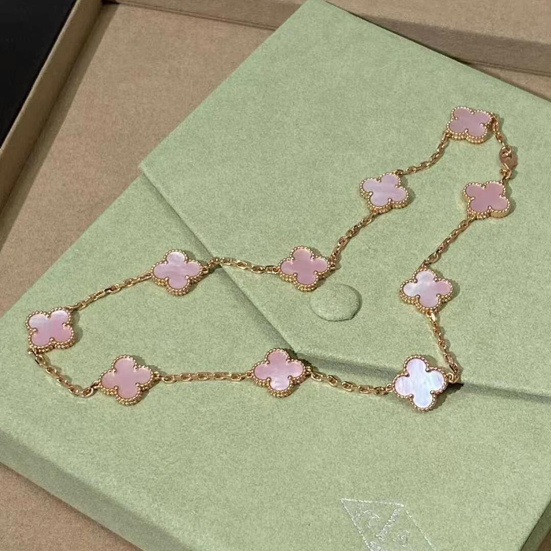 CLOVER 10 MOTIFS PINK MOP NECKLACE