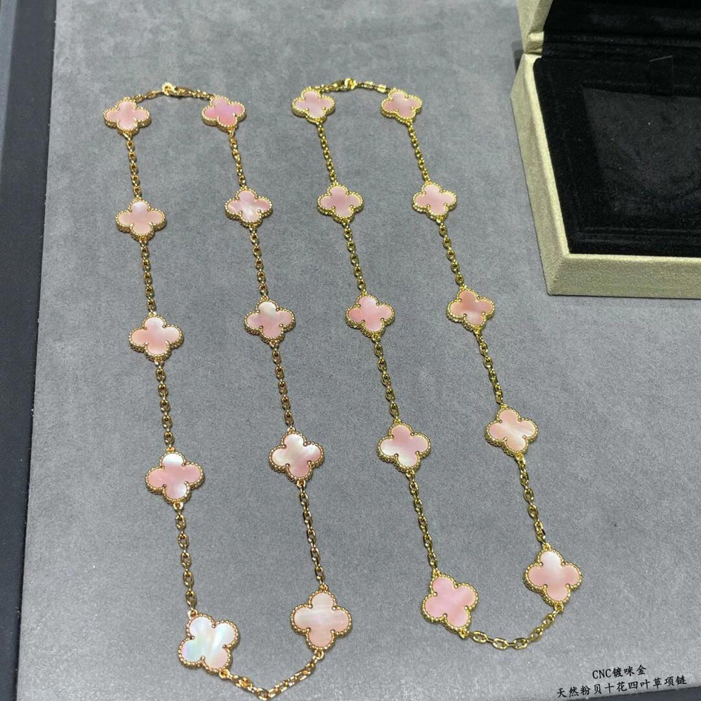 CLOVER 10 MOTIFS PINK MOP NECKLACE