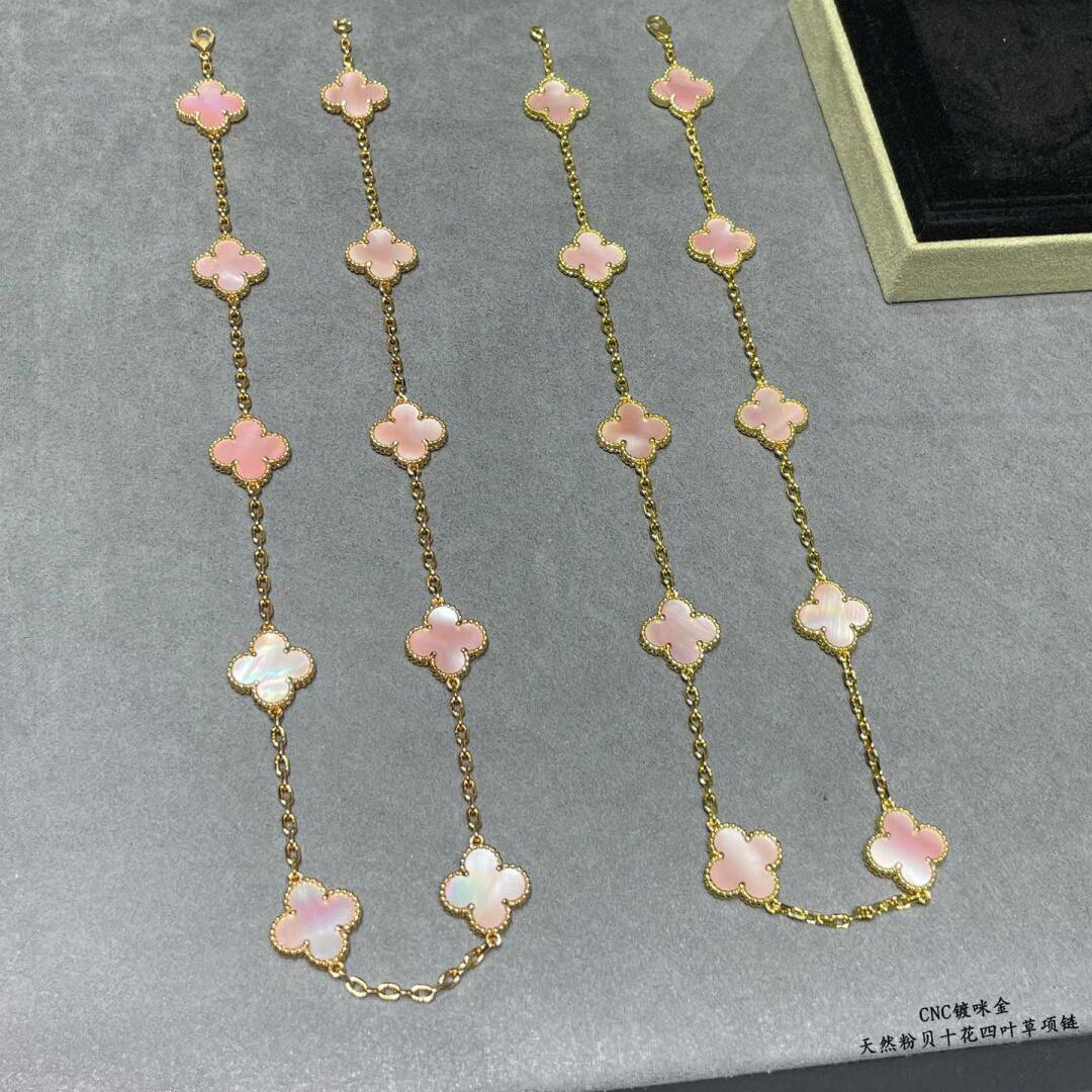 CLOVER 10 MOTIFS PINK MOP NECKLACE