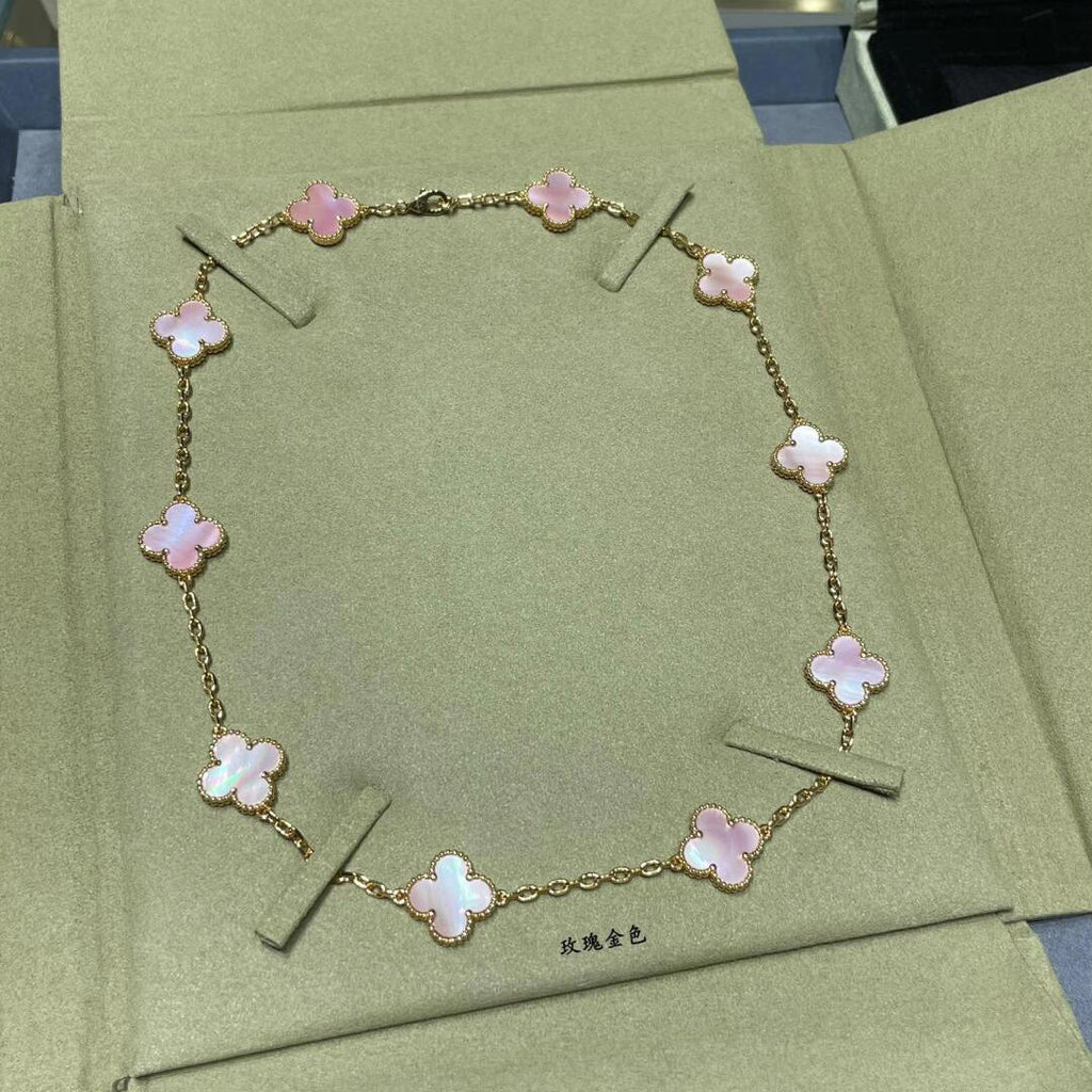 CLOVER 10 MOTIFS PINK MOP NECKLACE