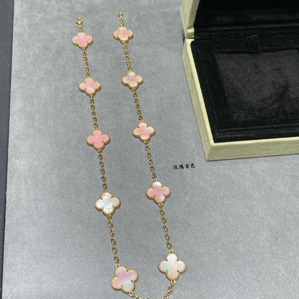 CLOVER 10 MOTIFS PINK MOP NECKLACE