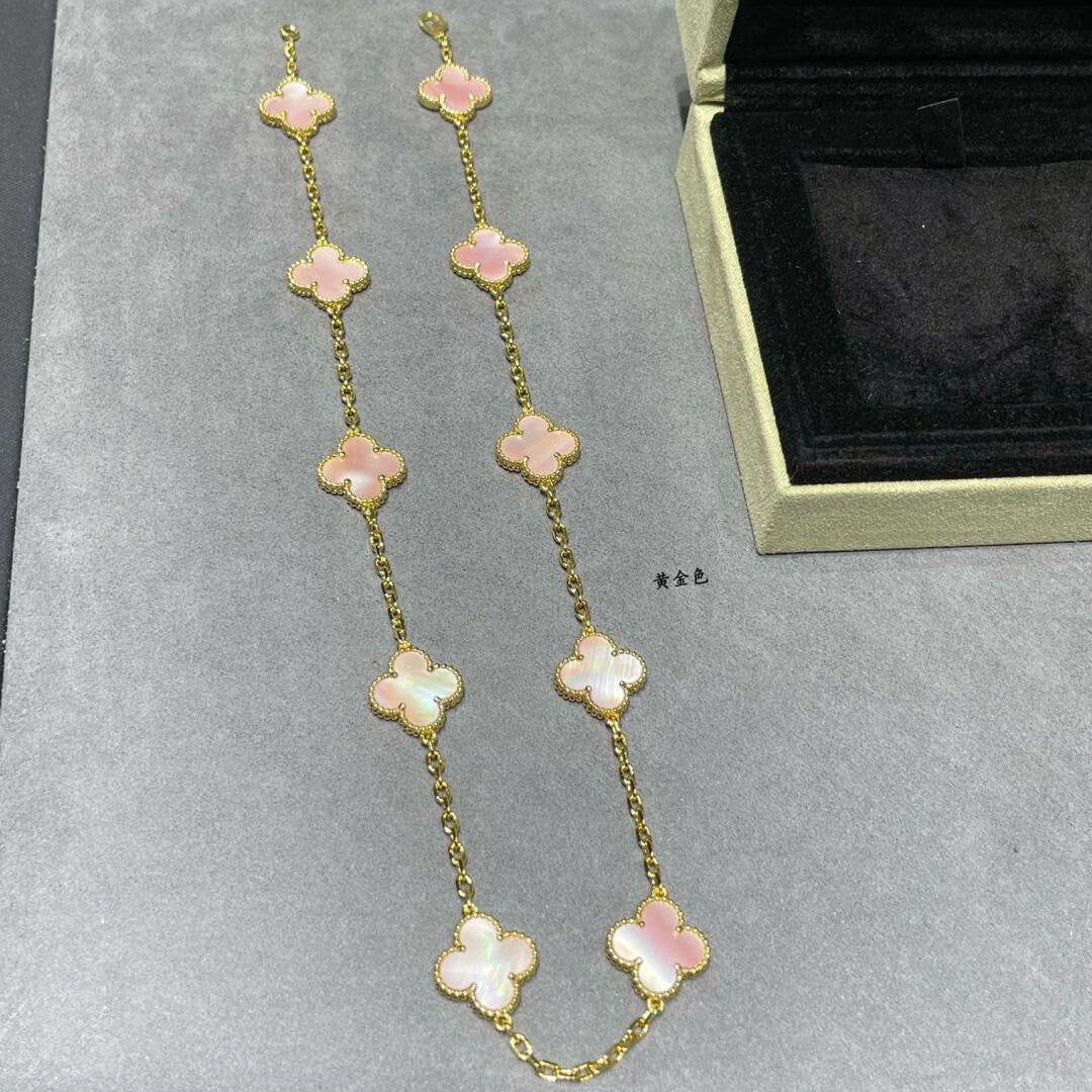 CLOVER 10 MOTIFS PINK MOP NECKLACE
