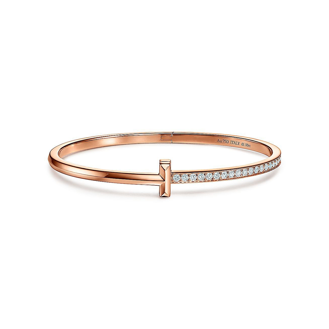 NARROW T1 HINGED BANGLE DIAMOND ROSE GOLD