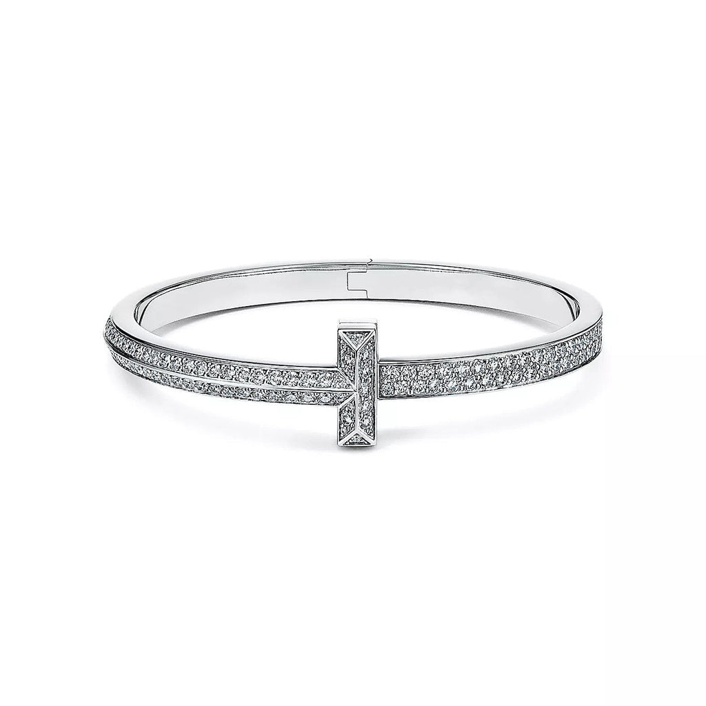 WIDE DIAMONDS HINGED BANGLE SILVER
