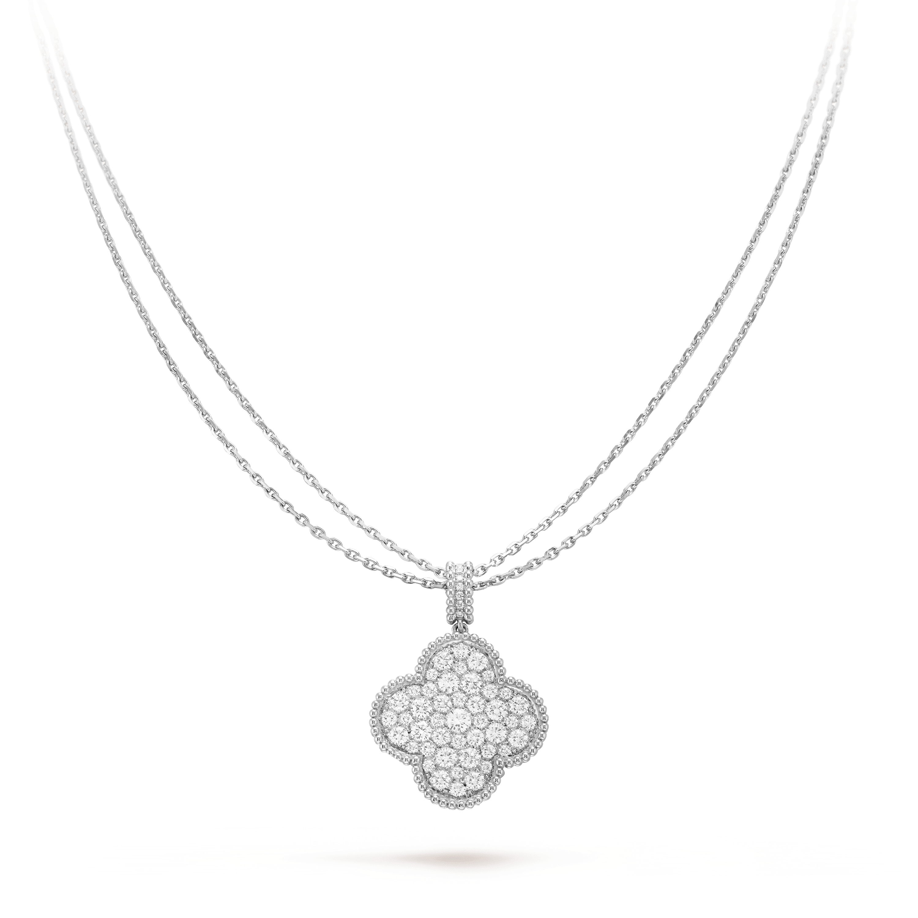 CLOVER 25MM SILVER FULL DIAMOND BIG CLOVER NECKLACE