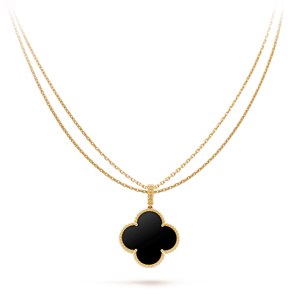 CLOVER 25MM GOLD ONYX BIG CLOVER NECKLACE