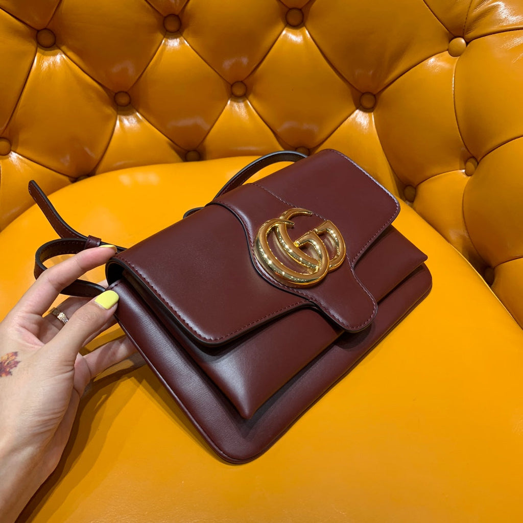 GG ARLI BAG 25CM BURGUNDY CALFSKIN GOLD HARDWARE