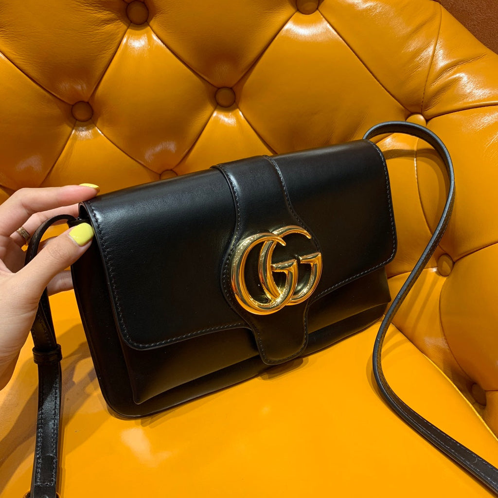 GG ARLI BAG 25CM BLACK CALFSKIN GOLD HARDWARE