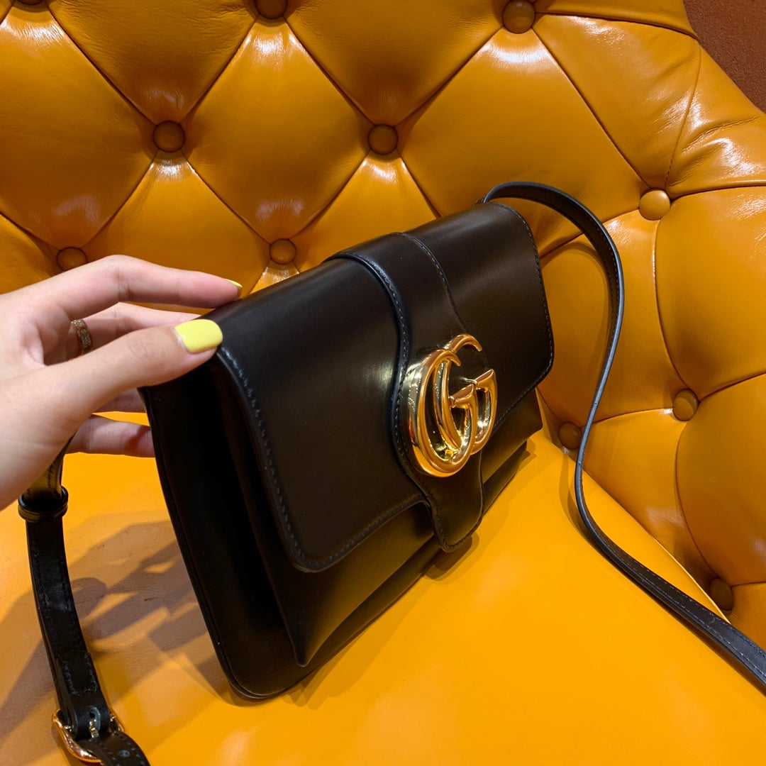 GG ARLI BAG 25CM BLACK CALFSKIN GOLD HARDWARE