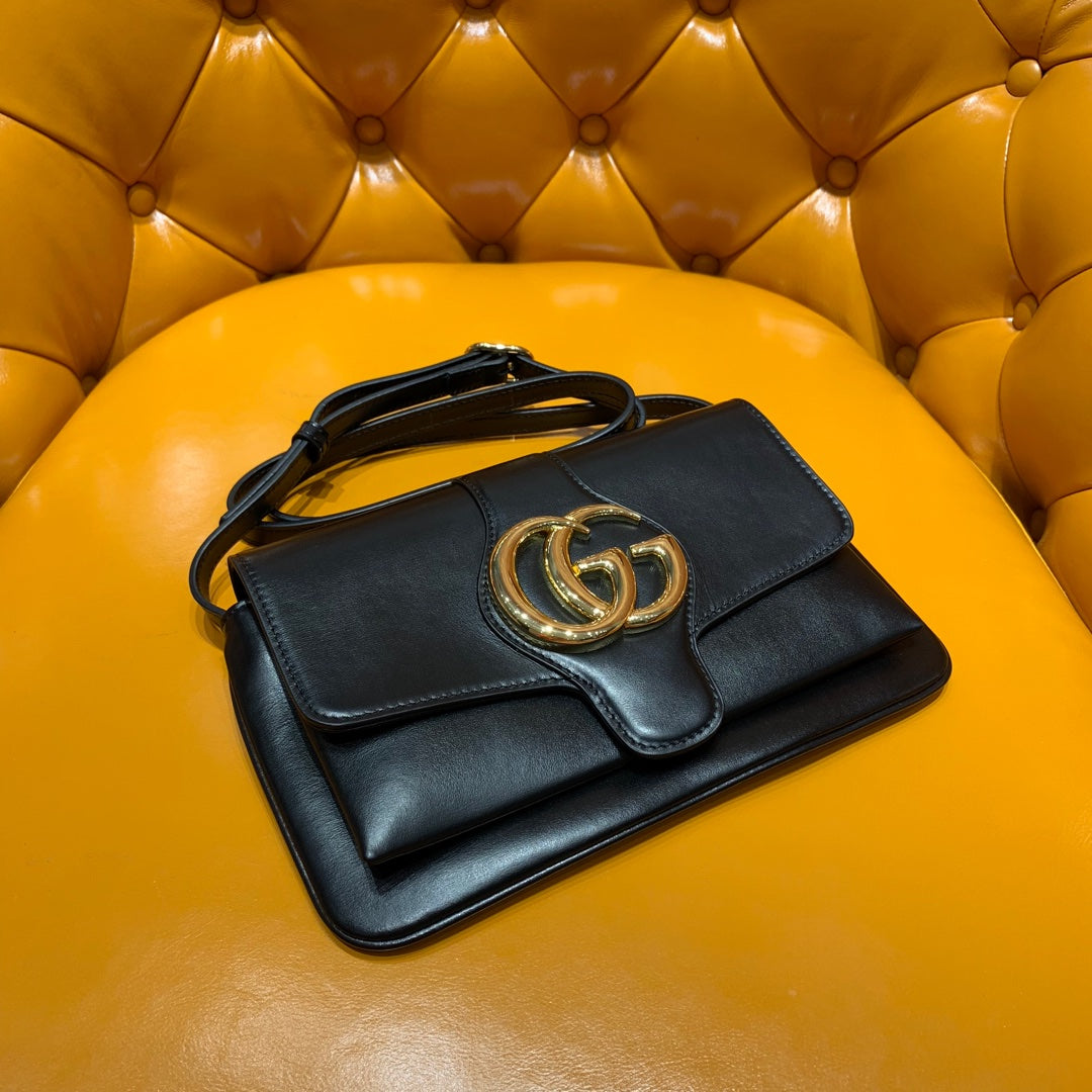 GG ARLI BAG 25CM BLACK CALFSKIN GOLD HARDWARE