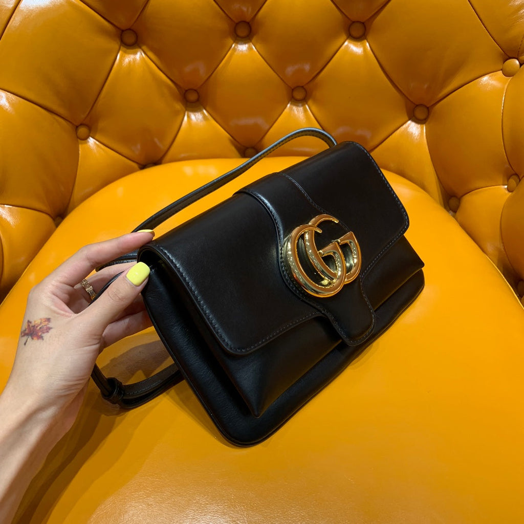 GG ARLI BAG 25CM BLACK CALFSKIN GOLD HARDWARE